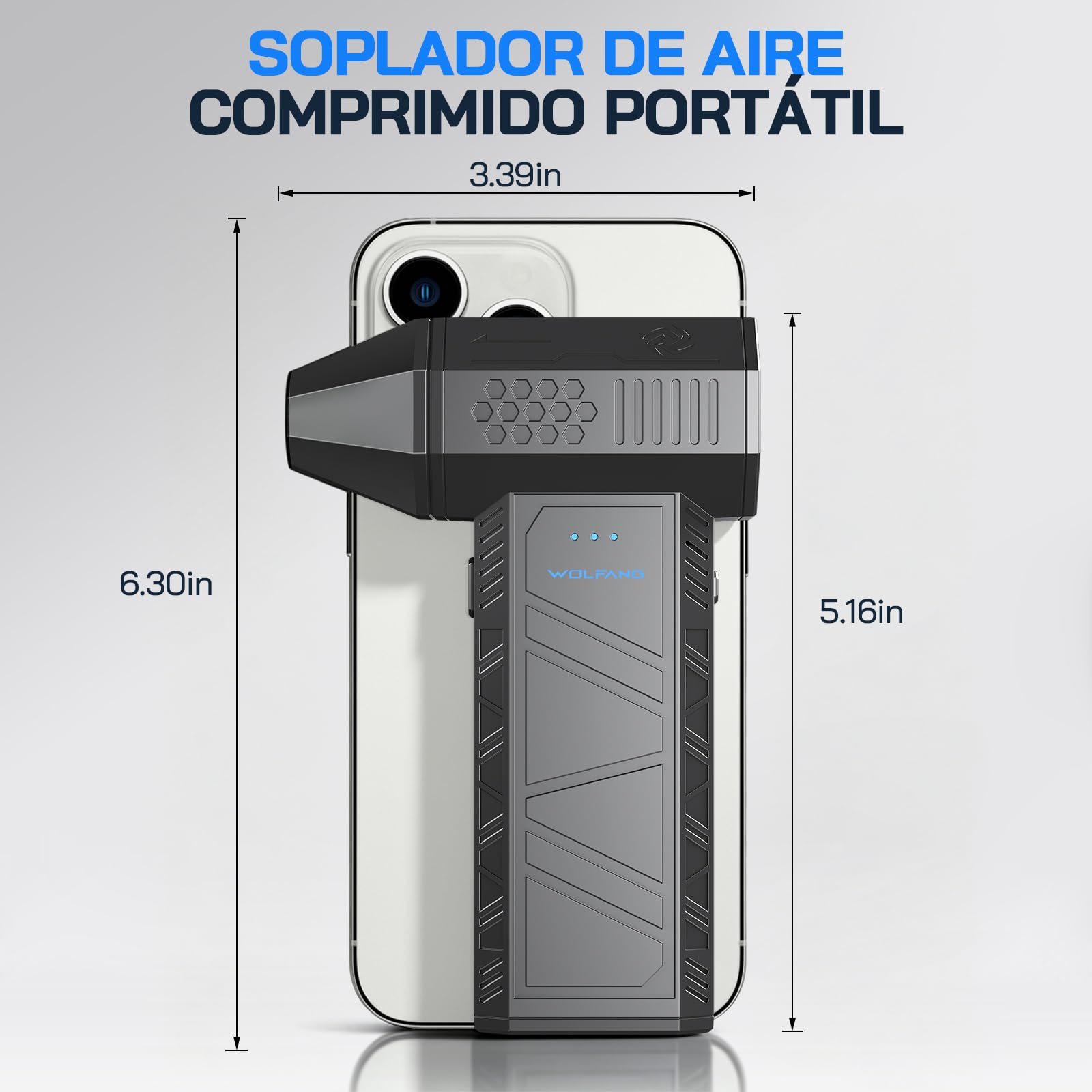 WOLFANG Soplador de aire eléctrico inalámbrico de 110000 rpm, Aire Comprimido Limpieza PC Soplador de Aire, mini soplador ajustable de 3 engranajes con carga rápida para PC, Limpieza Coche