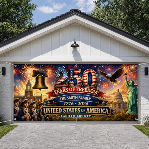 KiKiLuna Personalized 13 x 6 ft America 250 Anniversary Garage Door Banner