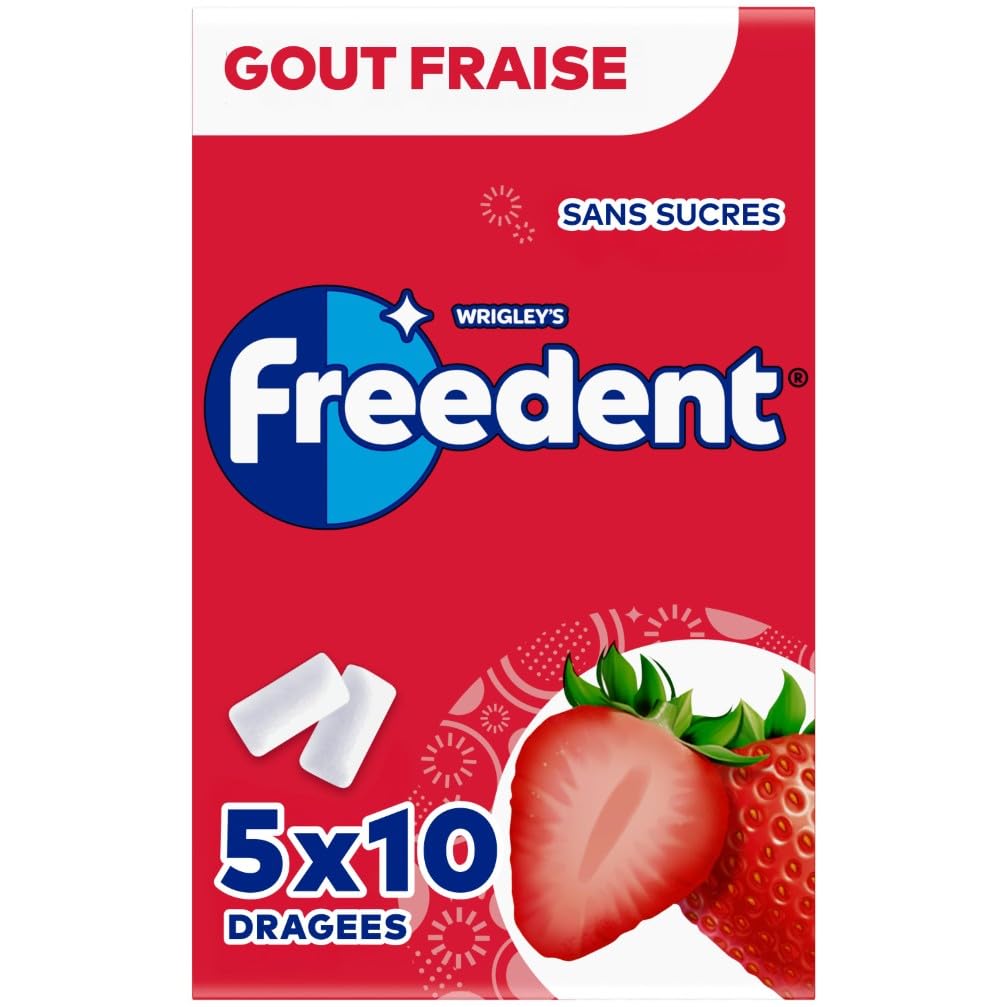FREEDENT Chewing Gum Sans Sucre Goût Fraise 5 Paquets 70g