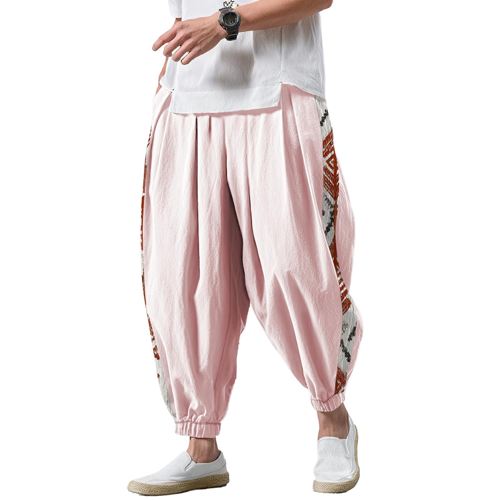 domirica Causal Wide Leg Pants Men Sports Pants Waist Elastic Breathable with Pockets Baggy Trousers Western Street Solid