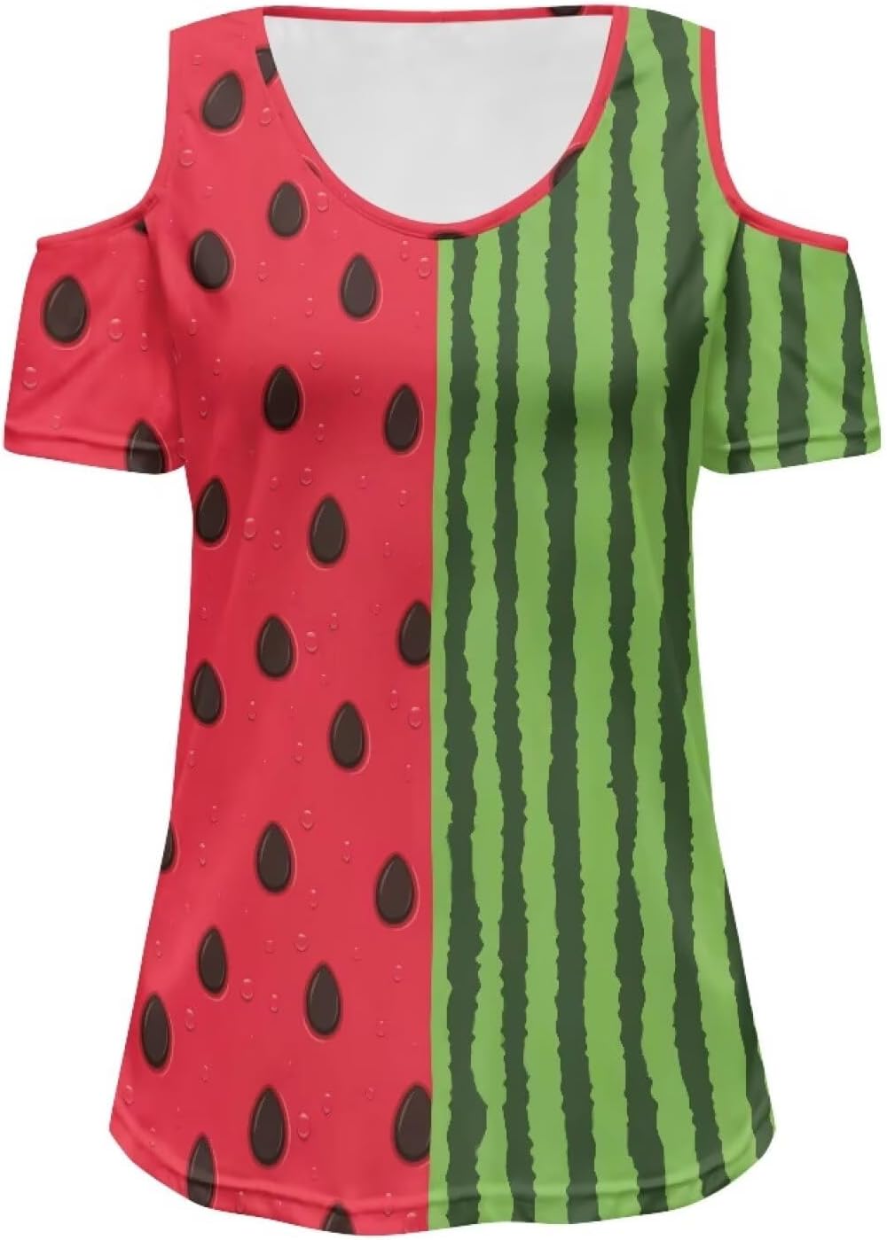 Women's Short Sleeve Cold Shoulder Tops Sexy V Neck Summer Casual Graphic Printed Tees - Image 4