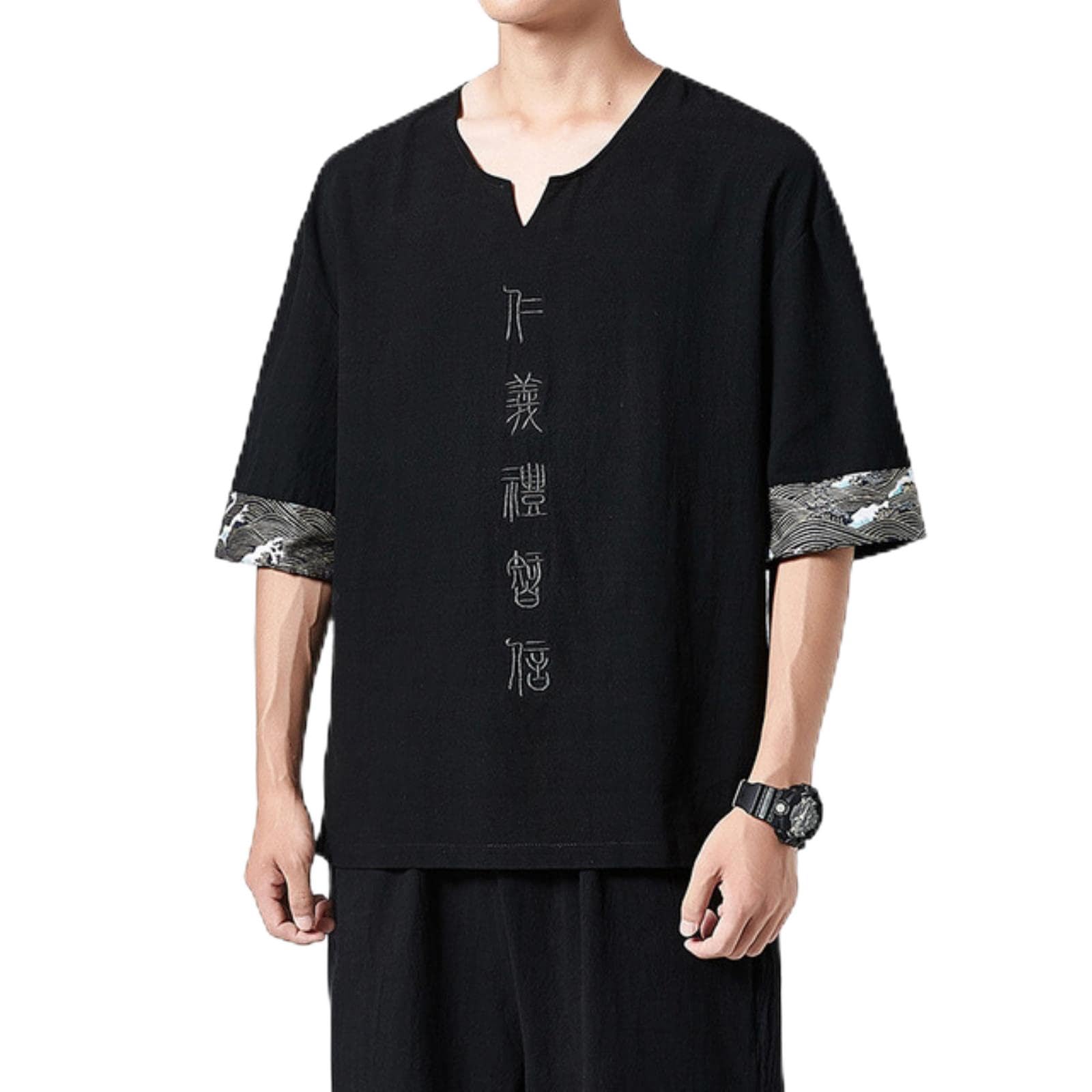 SARGE SARGE Kimonos japoneses, Camiseta de Manga Corta Bordada Harajuku Yukata, Japón, Verano, Camisas de Lino para Hombre, Pantalones, Nuevo Disfraz asiático