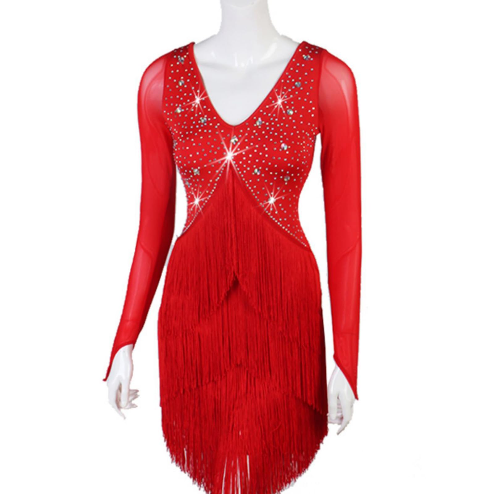 Abiti latini professionali per le donne Sala da ballo Costume da performance Fringe Cha Cha Salsa Concorso Dancewear, Nero e verde., S