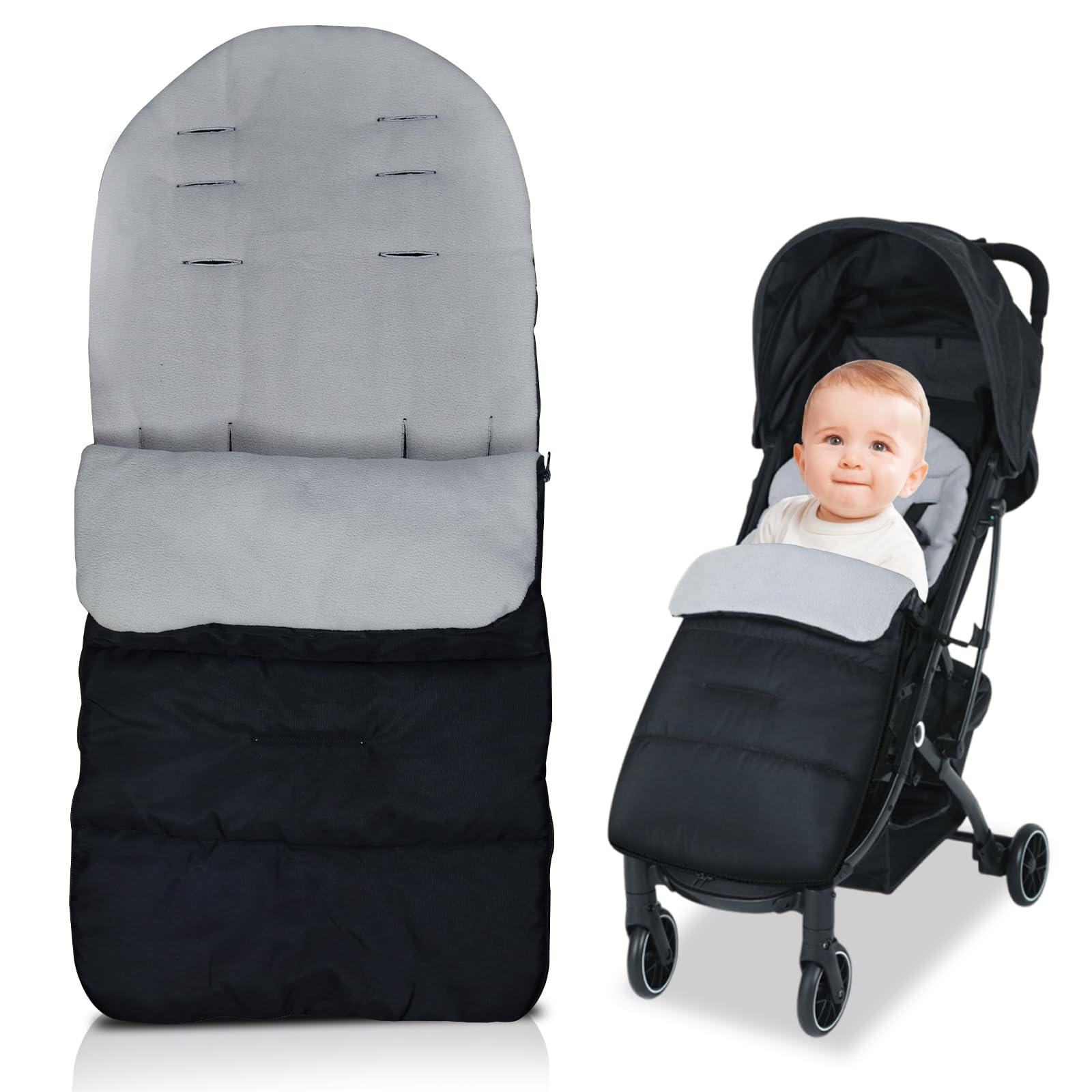 Chancelière Bébé Poussette Universelle, Sac de Couchage Bébé Poussette Hiver, 3 en 1 Chancelières pour Poussettes, Imperméable et Coupe-vent, Réglable pour Bébé de 0 à 36 mois (Gris)