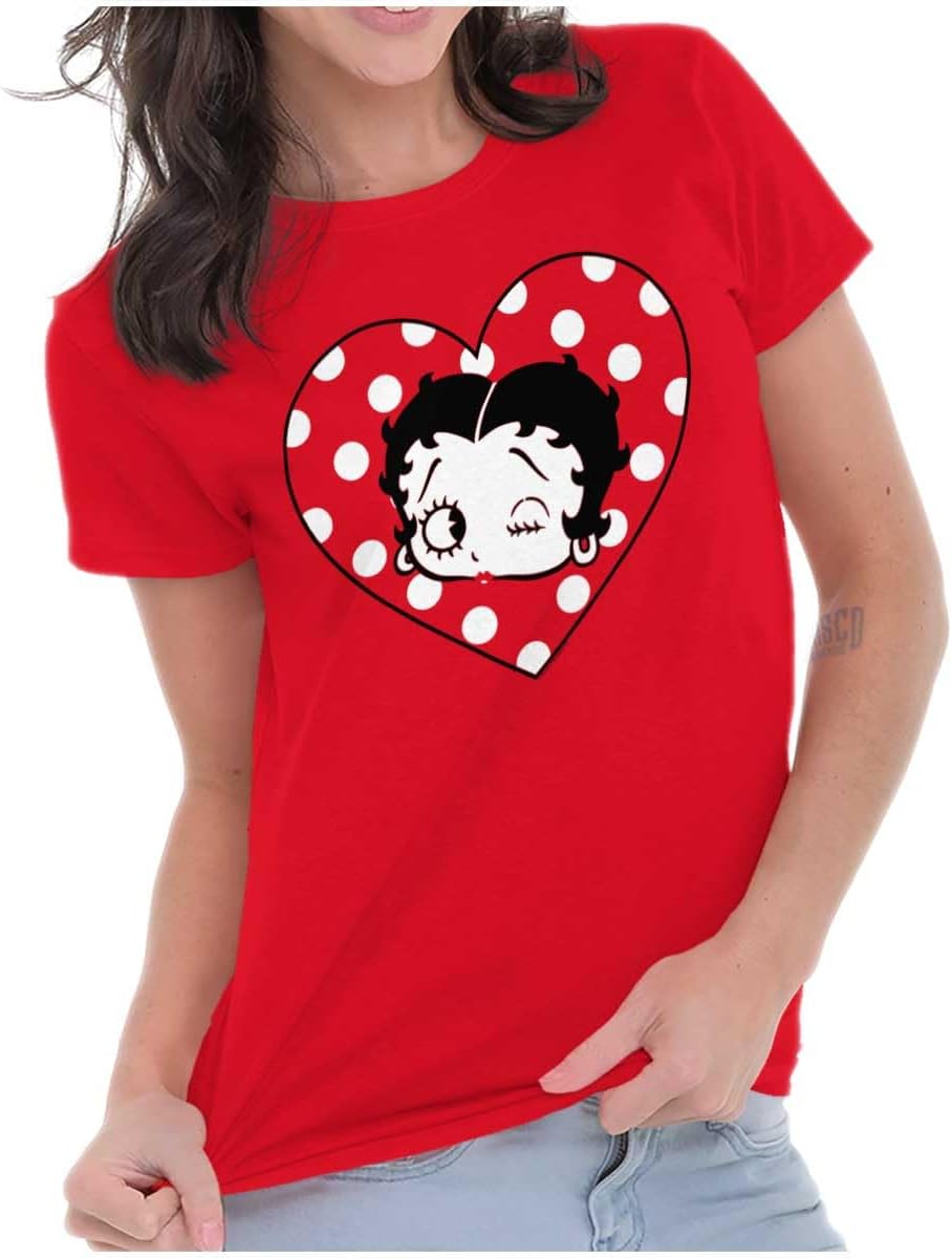 Betty Boop Wink and a Kiss Polka Dots Womens Slim Fit Graphic Tee