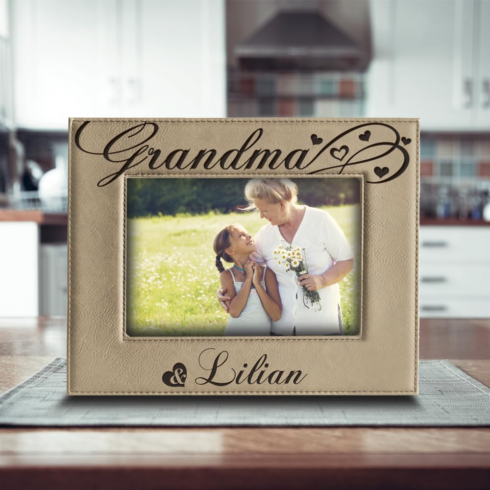 BELLA BUSTA-Personalize Grandma and Me Theme- Grandma, Grandmother, Grandparents-Engraved Leather Picture Frame -(5 x 7 Horizontal)