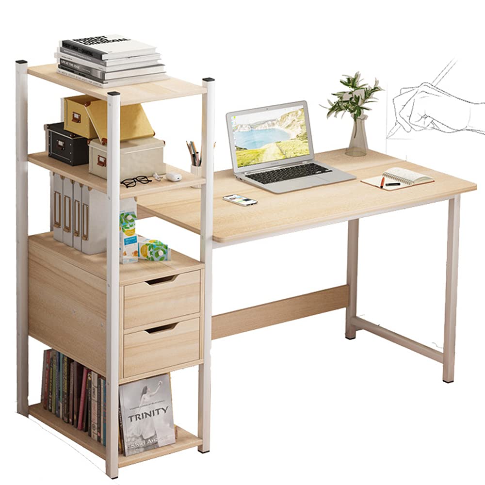 Computer Table Desk Home Office Workstation Large Laptop Table with Bookshelf Storage Shelf and Large Desktop 120cm for Study Working and Gaming