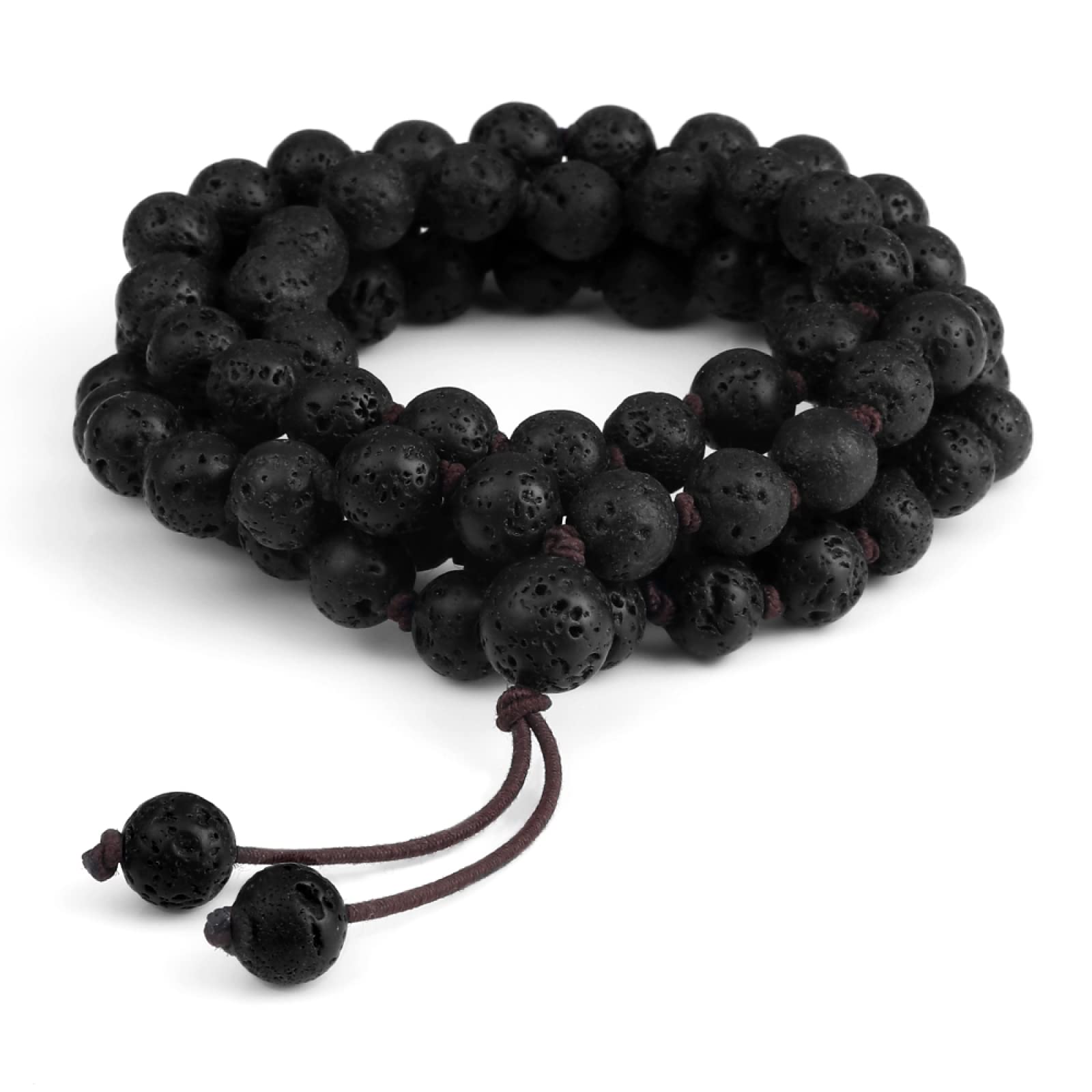 8 mm Schwarze Lavastein-Perlenketten, 80 Perlen, handgefertigt, geknotete elastische Armbänder, Damen und Herren, Yoga-Schmuck, Gebetsgeschenke, Halskette FZUGEDRLI