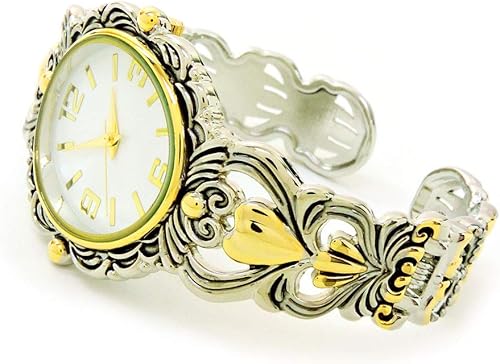 Miniatura 2 de 2Tone Metal Decorado Gran Cara Ovalada Mujer Brazalete Brazalete Reloj, plateado, Contemporáneo