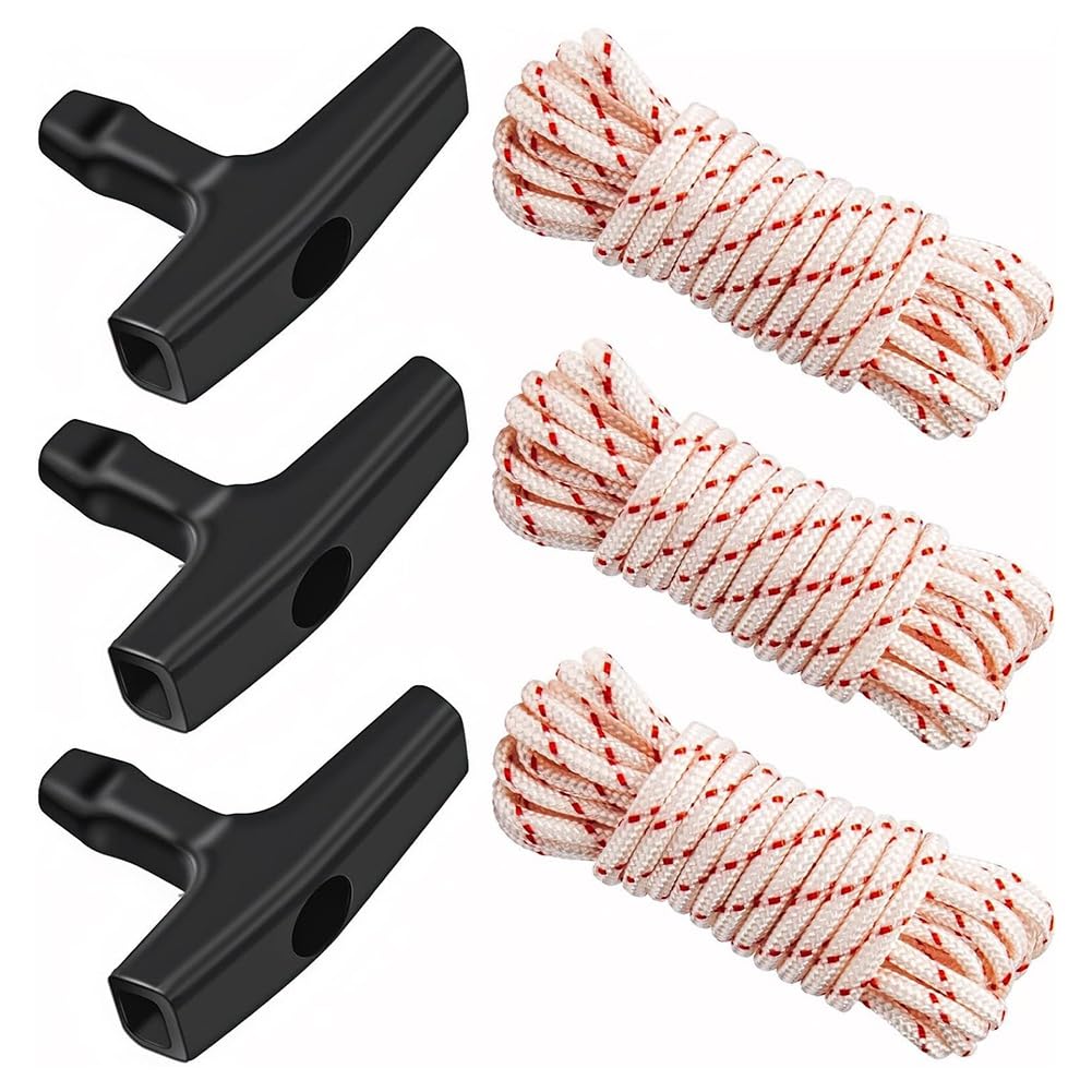 Vjsujehgy 3Pack 10 Ft X 9/64in(3.5mm) Pull Cord Rope with StarterHandle, Braided Ropes with High Tensile Strength for Lawn Mowers