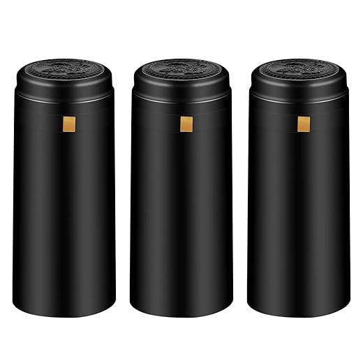 PVC Heat Shrink Capsules 120 Count Matte Black Wine Shrink Wrap Sleeves Caps Clear Bottle Corks Capsules for Professional, Wine Making Cellars and Home Use