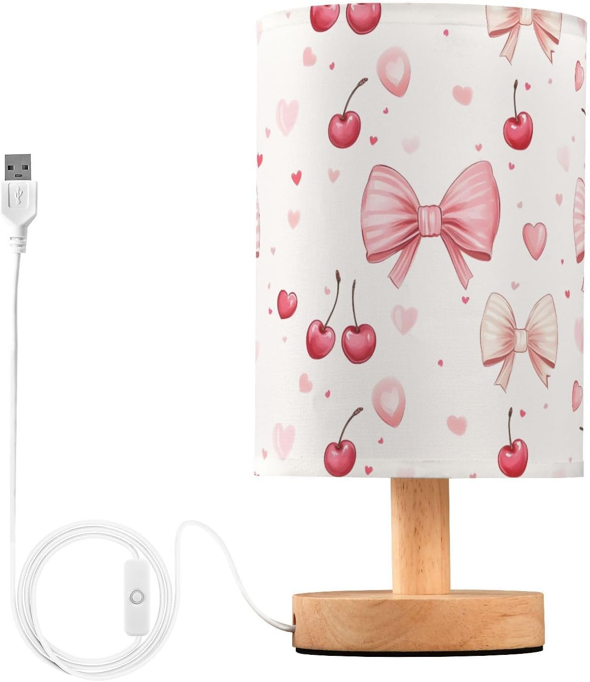 Table Lamp Cute Cherry Bow with USB Port for Bedroom Nightstand Lamp Small Bedside Lamps for Living Room, Office (LED Bulb Included)