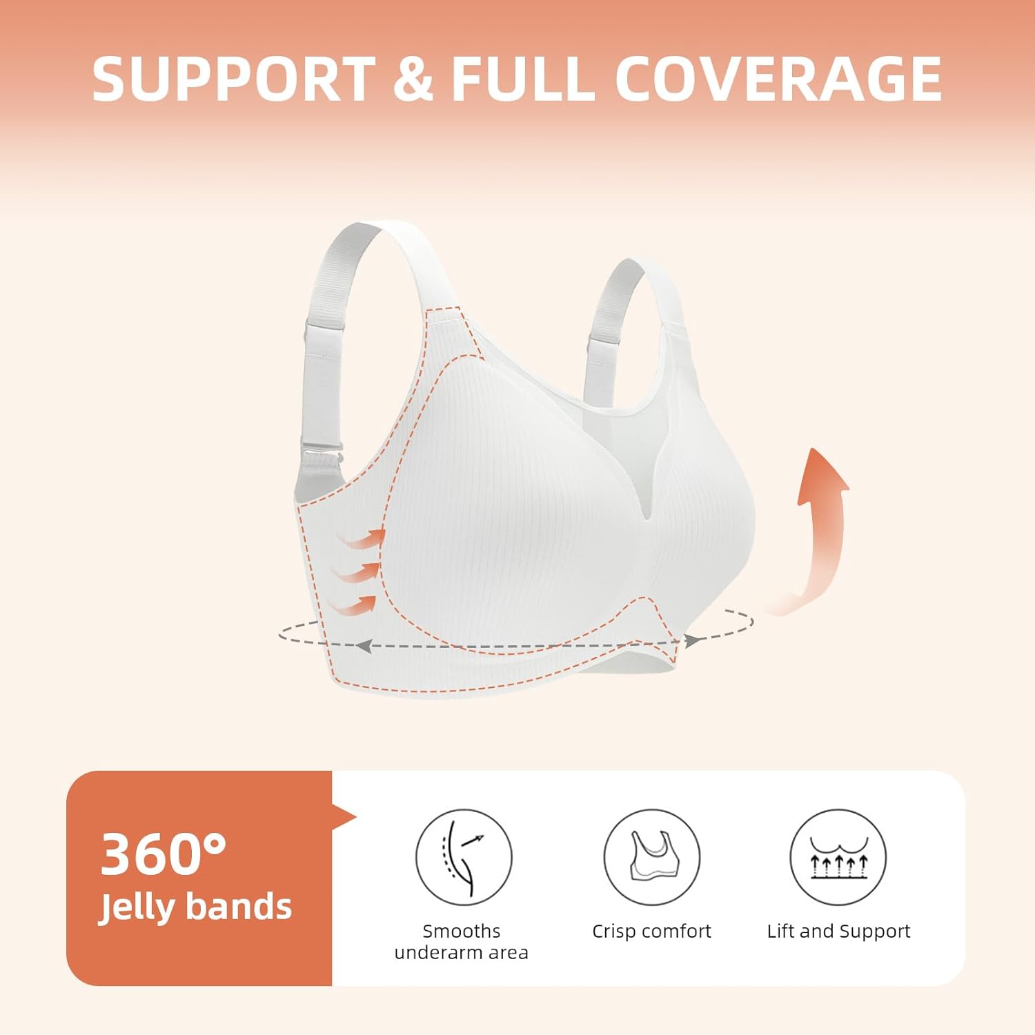 Wireless Full Coverage Bras for Women - No Underwire Seamless Bras Push Up Bralettes - Smoothing Back Fat & Underarm - Image 4