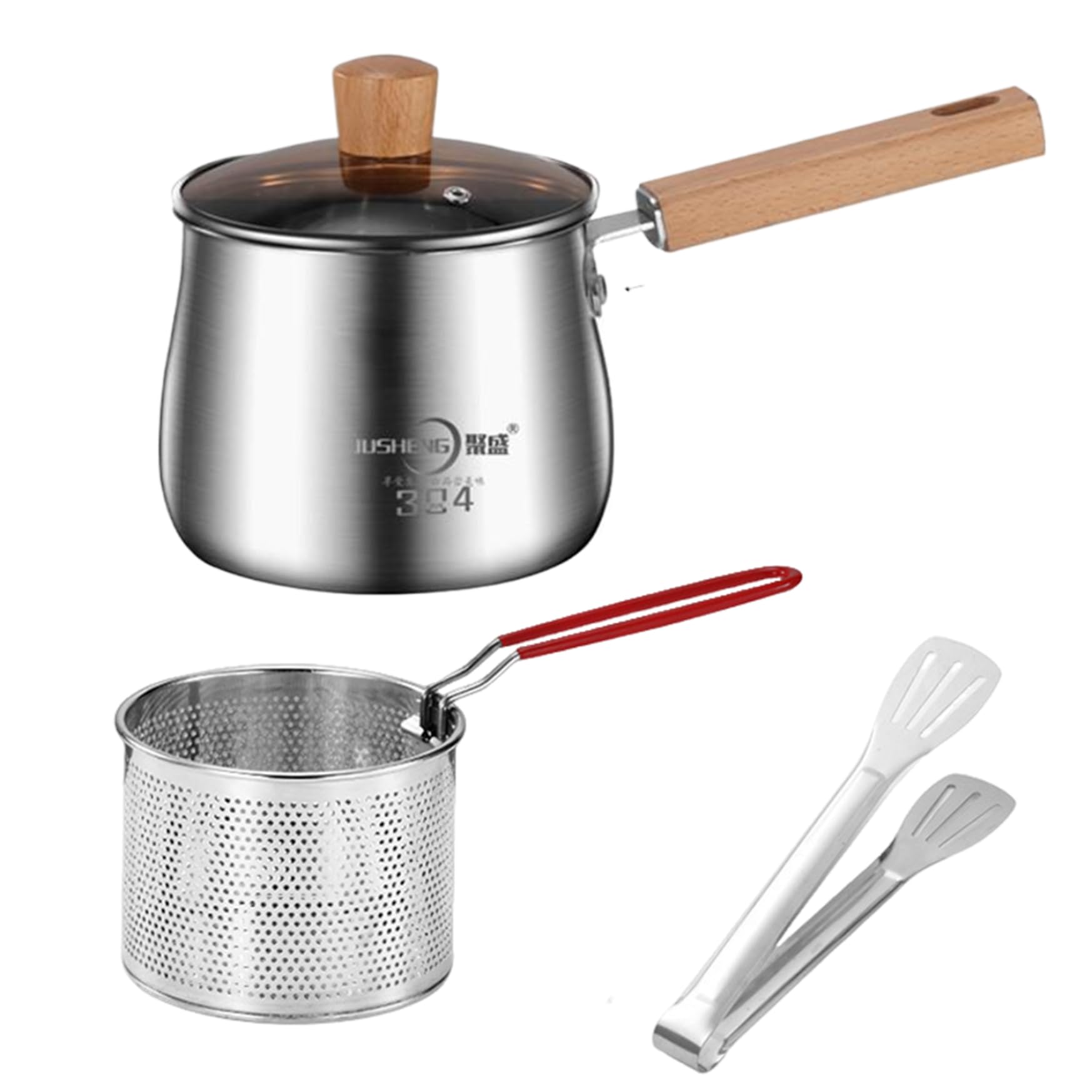 Pot de freidora 2.5L Mini freidora de acero inoxidable con canasta, tapa, pinza y mango anti-escaladrones Frey Bot para hogar, papas fritas de tempura, papas fritas, freidora pequeña con canasta fr