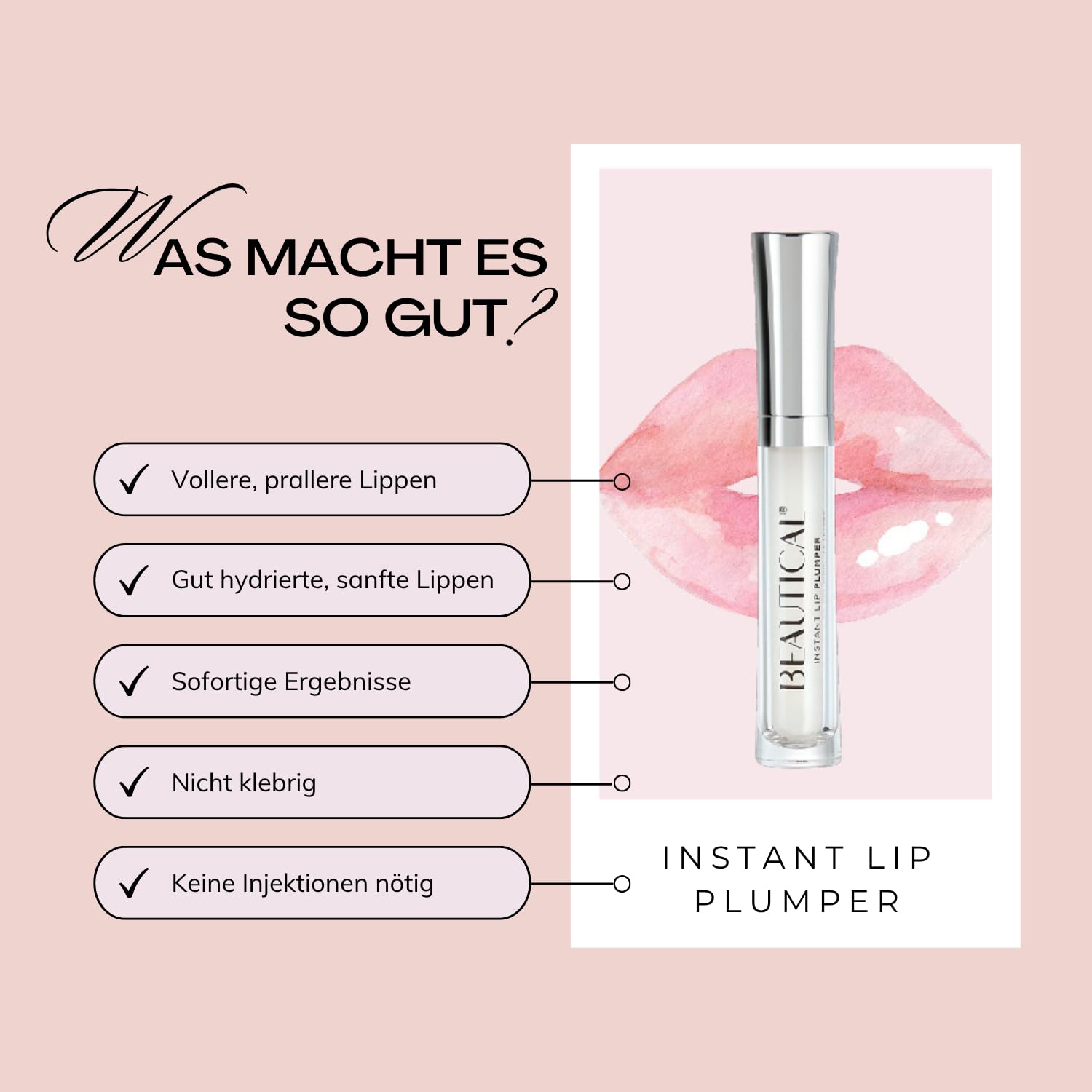 Sofortiger Lippenauffüller | aufgefüllte & füllige Lippen | vollere & weichere Lippen | reduziertes Erscheinungsbild von feinen Linien | Hyaluronsäure | helles Serum | 5 ml