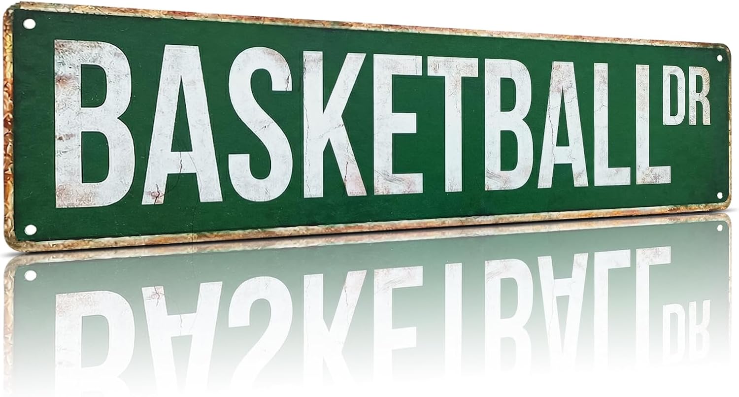 Basketball Dr Metal Street Sign, 4x15 Inch Aluminum Wall Decor, Rust-Free Vintage Sports Sign for Game Room, Man Cave, Garage, Home Bar Sign, Pub wall decor, Basketball Fan Gift