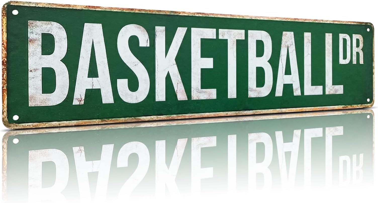 Basketball Dr Metal Street Sign, 4x15 Inch Aluminum Wall Decor, Rust-Free Vintage Sports Sign for Game Room, Man Cave, Garage, Home Bar Sign, Pub wall decor, Basketball Fan Gift