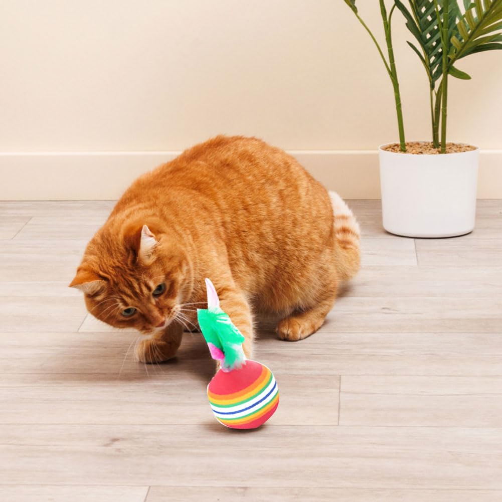 Palline Con Piuma Per Gatti Molain - 8 Pezzi Arcobaleno, Giocattolo Interattivo Per Cacciare E Giocare - Foto 8