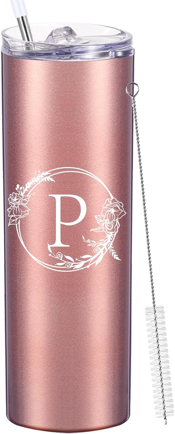 Personalized Tumbler Cup with Initials.Cup with Letter P 20oz Skinny Tumbler.Personalized Travel Monogram Letter Coffee Mug Gifts.Custom Initial Tumbler gifts for Women Birthday Christmas.