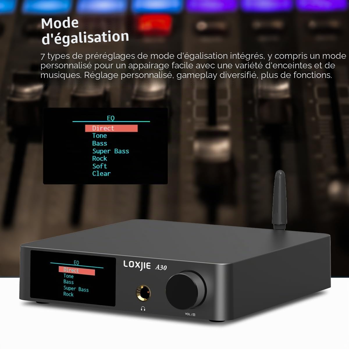 LOXJIE A30 Desktop Amplificateur de puissance audio stéréo HiFi - Amplificateur pour casque d'écoute,MA12070 Chip Class D Amp par Infineon,ES9023 DAC Chip,Entrée USB/Optique/Coaxiale/RCA/Bluetooth 5.0