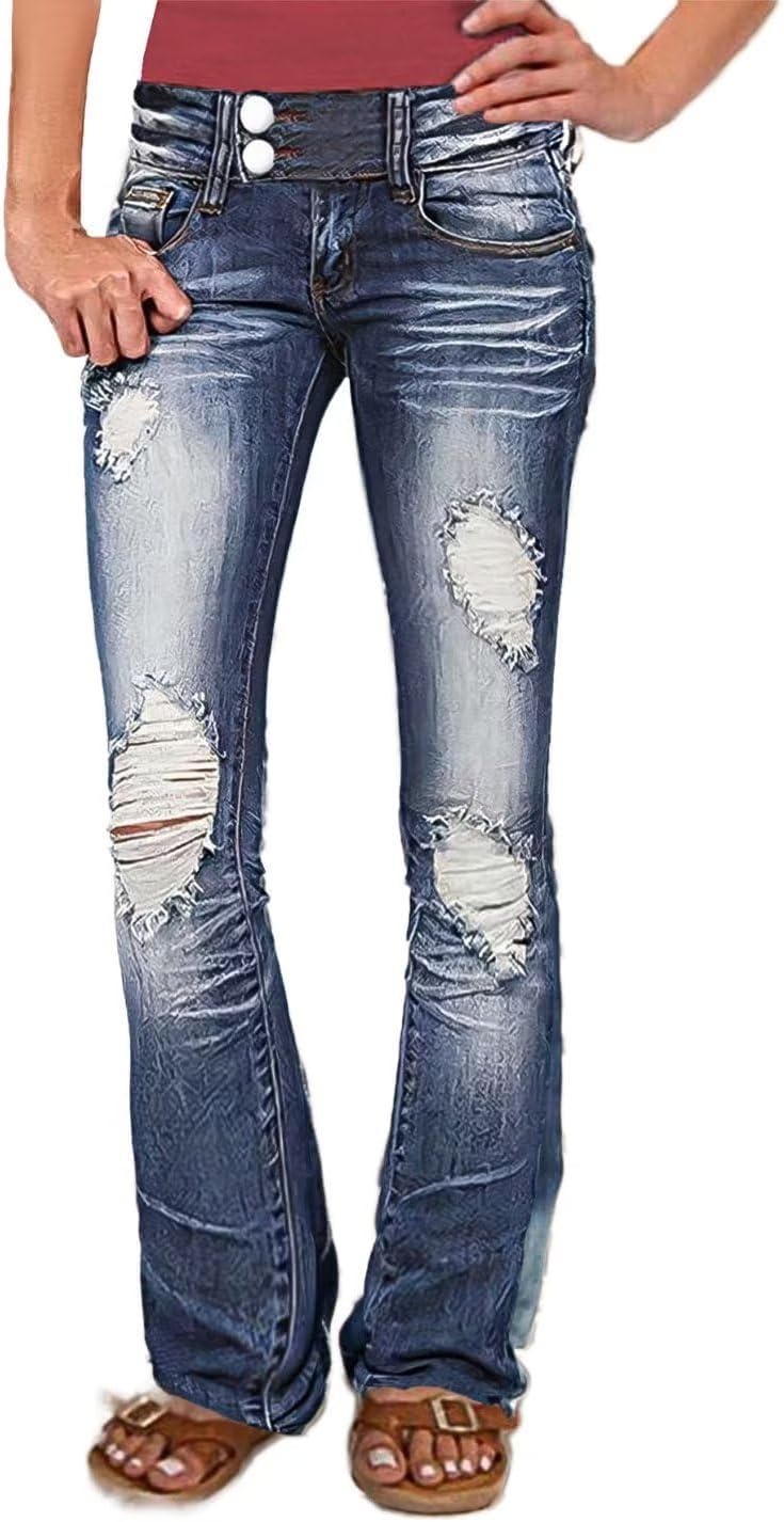 Flamingals Ripped Bootcut Wide Leg Low Rise Jeans Kuwait Ubuy