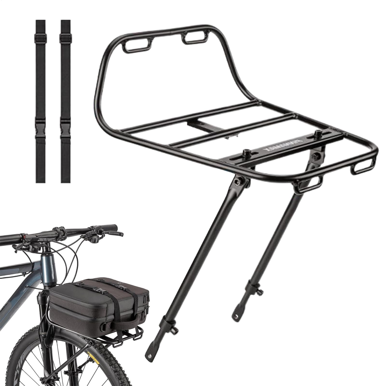 Aluminiowy bagażnik przedni na rower – uchwyt do jazdy na rowerze szosowym, rama z paskami, program do przechowywania na parkingu, na plażę, do zawieszenia na ścianie i transportu sprzętu