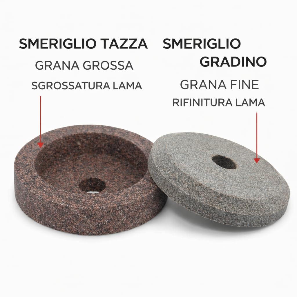 Coppia Smerigli Affettatrice Tazza 48x15x8 Grana Grossa + Gradino 50x8x8 Grana Fine Foro 8 mm Ricambio Affilatoio COFFEEE
