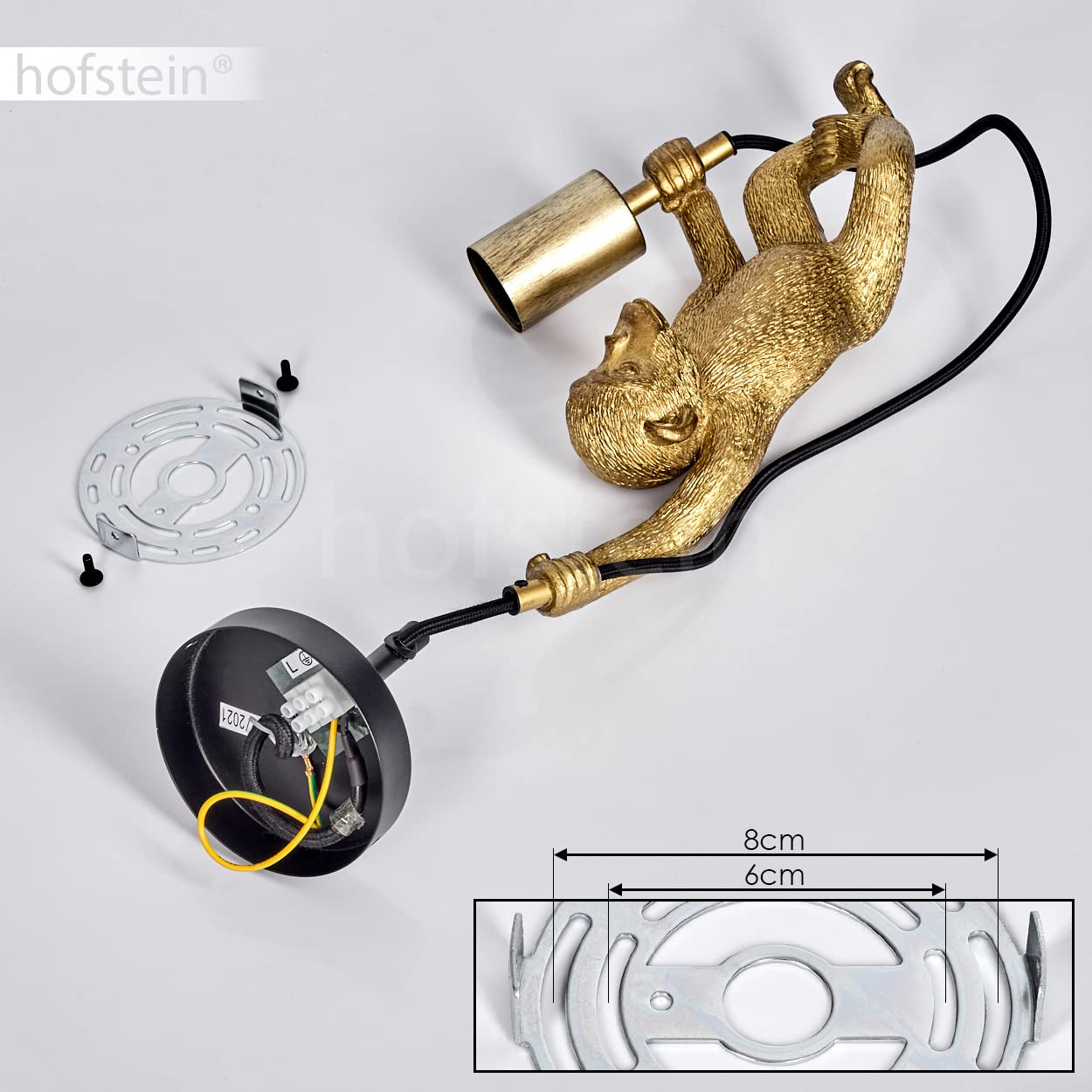 Wandleuchte Suardi, Wandlampe aus Metall/Kunststoff in Schwarz/Goldfarben, 1-flammig, 1 x E27, ohne Leuchtmittel, Wandspot im Retro/Vintage Design mit Figur eines Affen