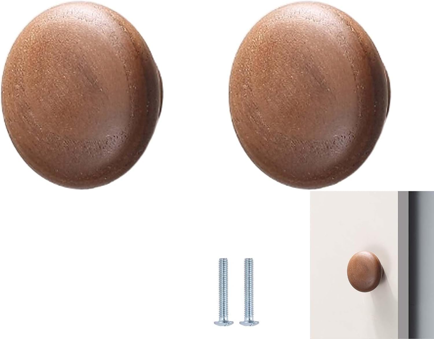 Tnbccxn Walnut Diameter 37Mm Cabinet Handles, Cabinet Handles,2 Pack Chinese Style Solid Wood Wardrobe Cabinet Semicircle(Walnut Diameter 37Mm)