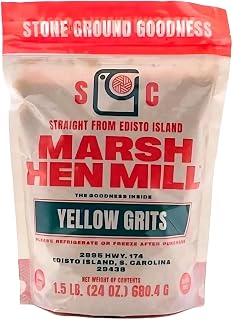 Marsh Hen Mill Yellow Grits – Stone Ground Heirloom Corn Grits, Gluten-Free, Old-Fashioned Southern Grits with Rich, Nutty Flavor – 100% Natural – 24 oz Bag