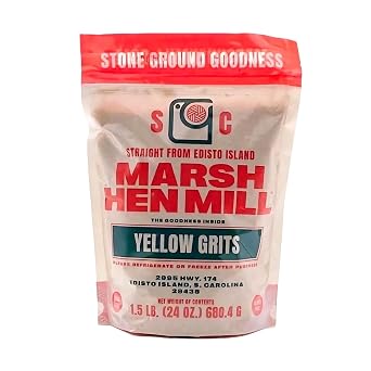 Marsh Hen Mill Yellow Grits Stone Ground Heirloom Corn Grits, Gluten-Free, Old-Fashioned Southern Grits with Rich, Nutty Flavor 100% Natural 24 oz Bag