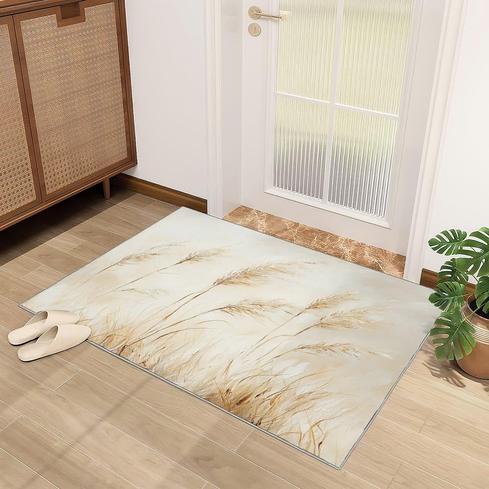 Genérico Flanelowe antypoślizgowe dywaniki do pokoju 140 x 200 cm obraz olejny z trzciną miękki nieblaknący dywan, beżowy dywan do wnętrz do salonu, sypialni, jadalni