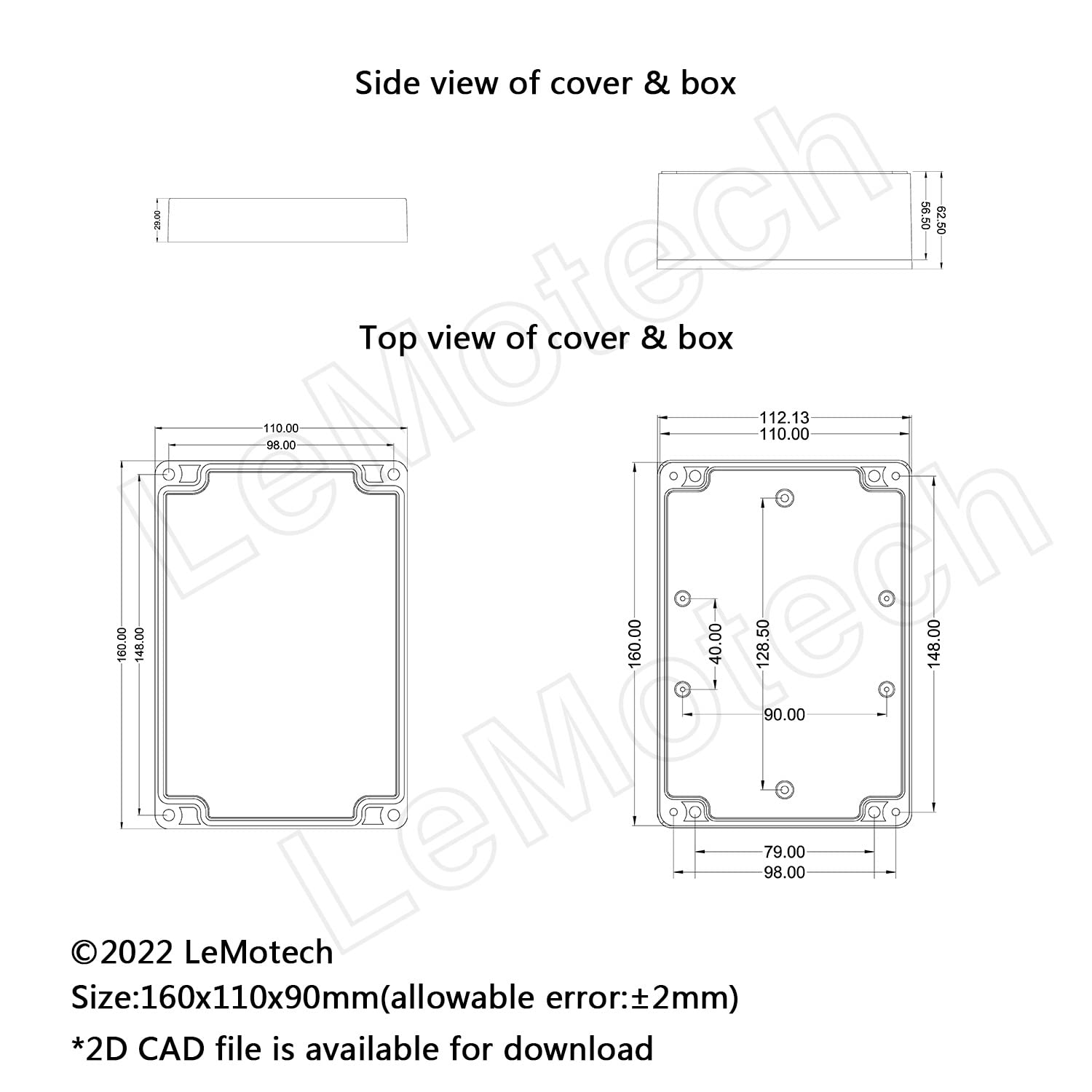 LeMotech Caja eléctrica de plástico ABS para proyectos, resistente al agua, IP65, caja de conexiones, carcasa universal para electrónica, color negro, 160 x 110 x 90 mm (paquete de 1 unidad)