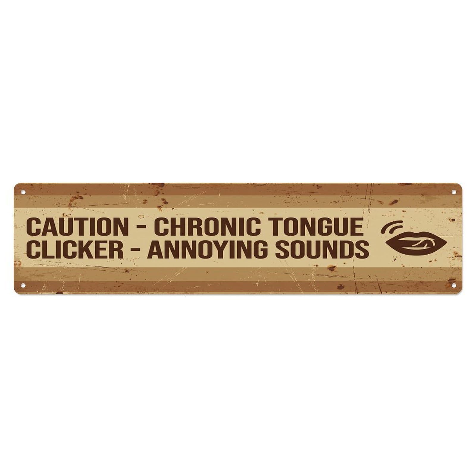 Olhnbad 4X16inch(10X40cm) Vintage Funny Caution Chronic Tongue Clicker Warning Metal Tin Sign