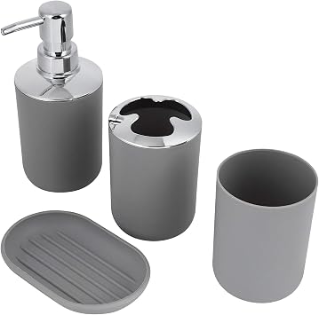 Tbest 4 Piece Bathroom, Accessories Set Complete Bath Decor 4Pcs Kit Accessory Plastic Lotion Bottle Sets Includes Bottle, Storage Cup, 1 of Washing Box Electroplating White Cup Rinse