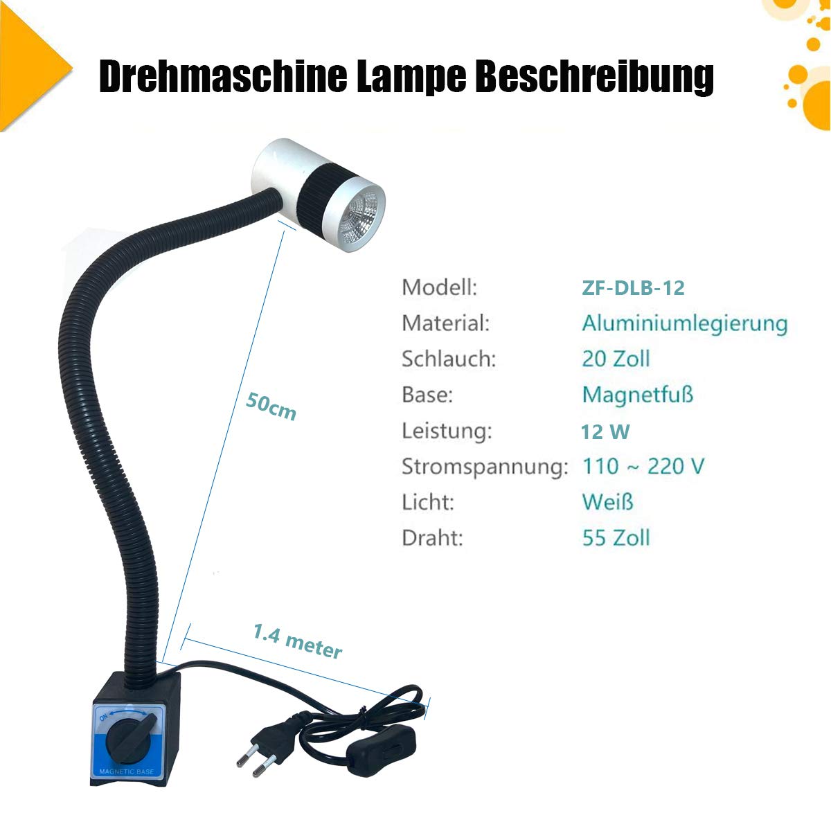 Trabajo Luzes magnética base ajustable para Torno - Led Lámpara de la máquina 12W 110V-220V 1500 Lúmenes con cuello de cisne impermeable flexible brazo para CNC fresadora coser industrial artesanía
