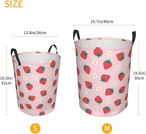 Miniatura 2 de Cesta de lavandería plegable de fresa con asas, cesta de ropa plegable sucia, fácil de transportar, cesta de almacenamiento redonda para dormitorio,