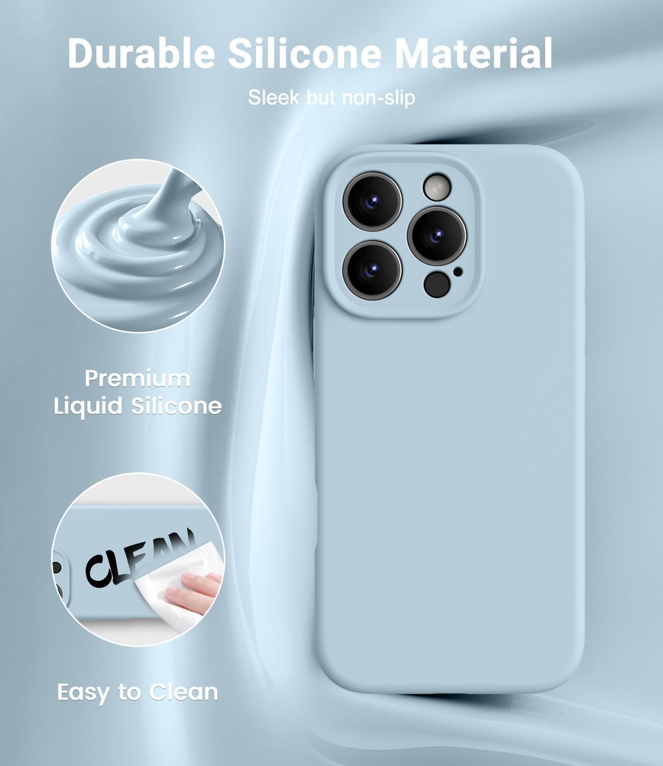 OTOFLY Magnetic for iPhone 16 Pro Max Case,Compatible with Magsafe,Classic Liquid Silicone Mobile Phone Case,Integrated Camera Control Button,Anti-Scratch Microfiber Lining, Baby Blue - Image 3