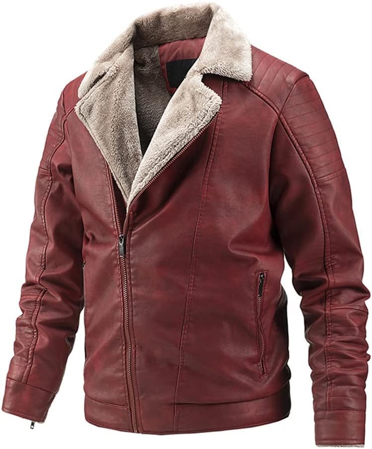 PANBOBMen Jacket Lapel Plus Velvet Warm Men Winter Jacket Regular Fit Fashion Trend Men Motorcycle Jacket Outdoor Wind- And Waterproof Men Leather Jacket