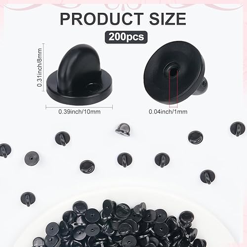 Miniatura 2 de 200 piezas de pasador de goma negra, broche trasero de silicona, repuesto de seguridad, comodidad, tapas de solapa pequeñas, accesorios para broche,