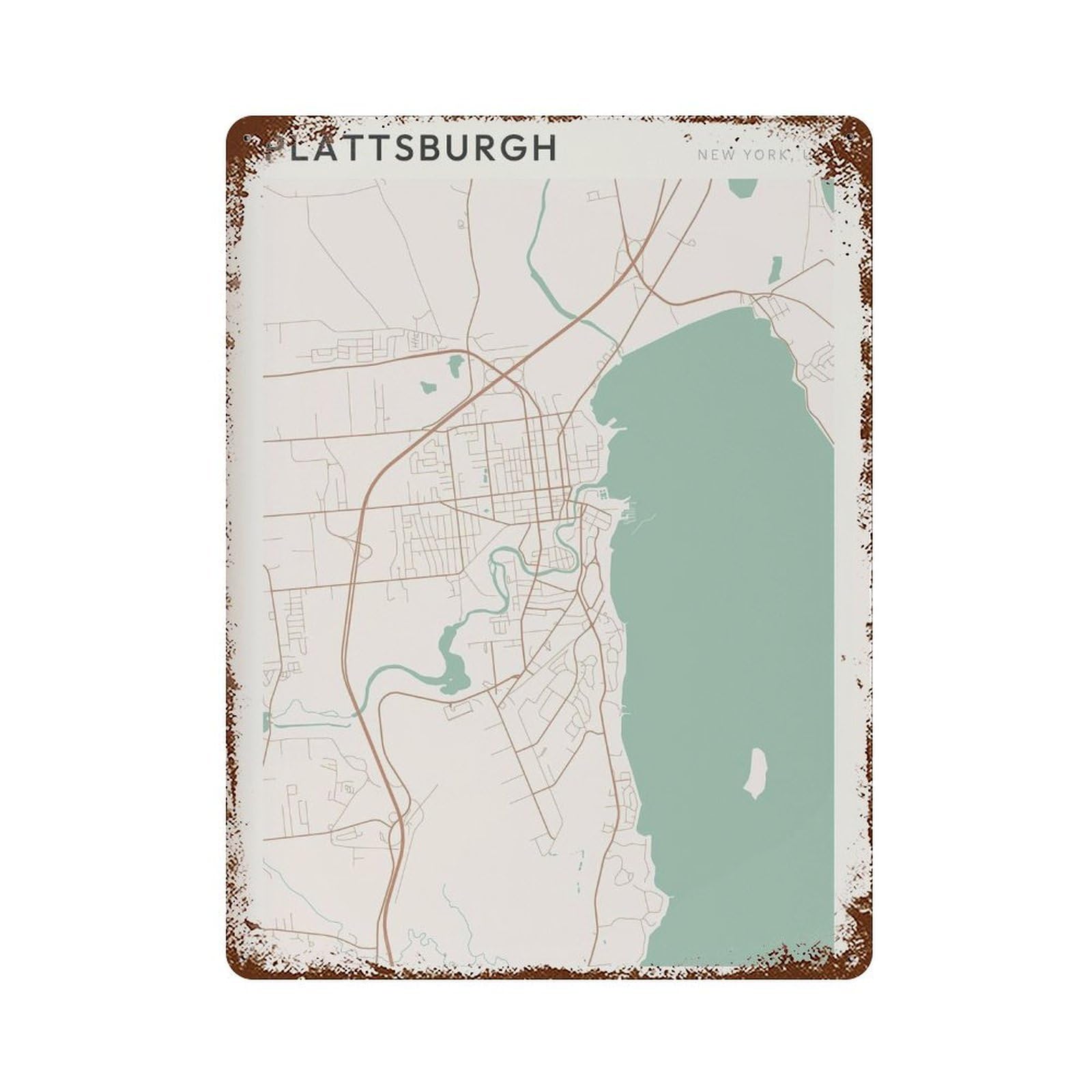 xiaoxiaoshen Plattsburgh Map New York Travel Gift Scandi Wall Decor Art Metal Tin Poster Modern Home Decor Art Home Bar Shop Decorations Vintage Sign 40x30cm