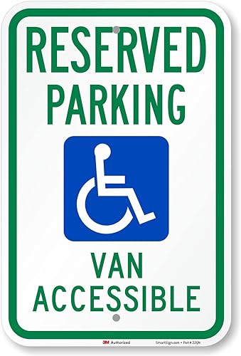 SmartSign Letrero metálico de estacionamiento para discapacitados, de 18 x 12 pulgadas, aluminio de 63 mil, material reflectante laminado de grado