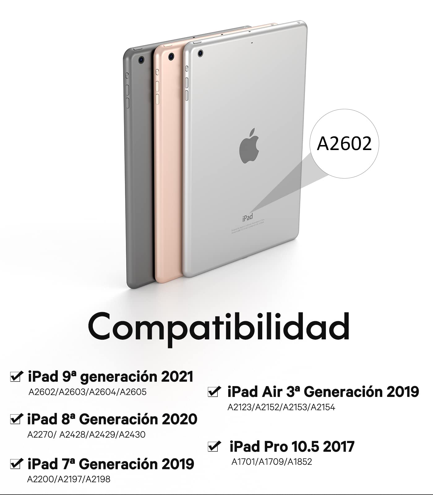 Earto Funda con Teclado para iPad de 10.2" 9ª/8ª/7ª generación (2021/2020/2019), 2 Canales Bluetooth, Teclado Desmontable Bluetooth, Teclado Español con Touchpad Inteligente(tecla Ñ), Negro