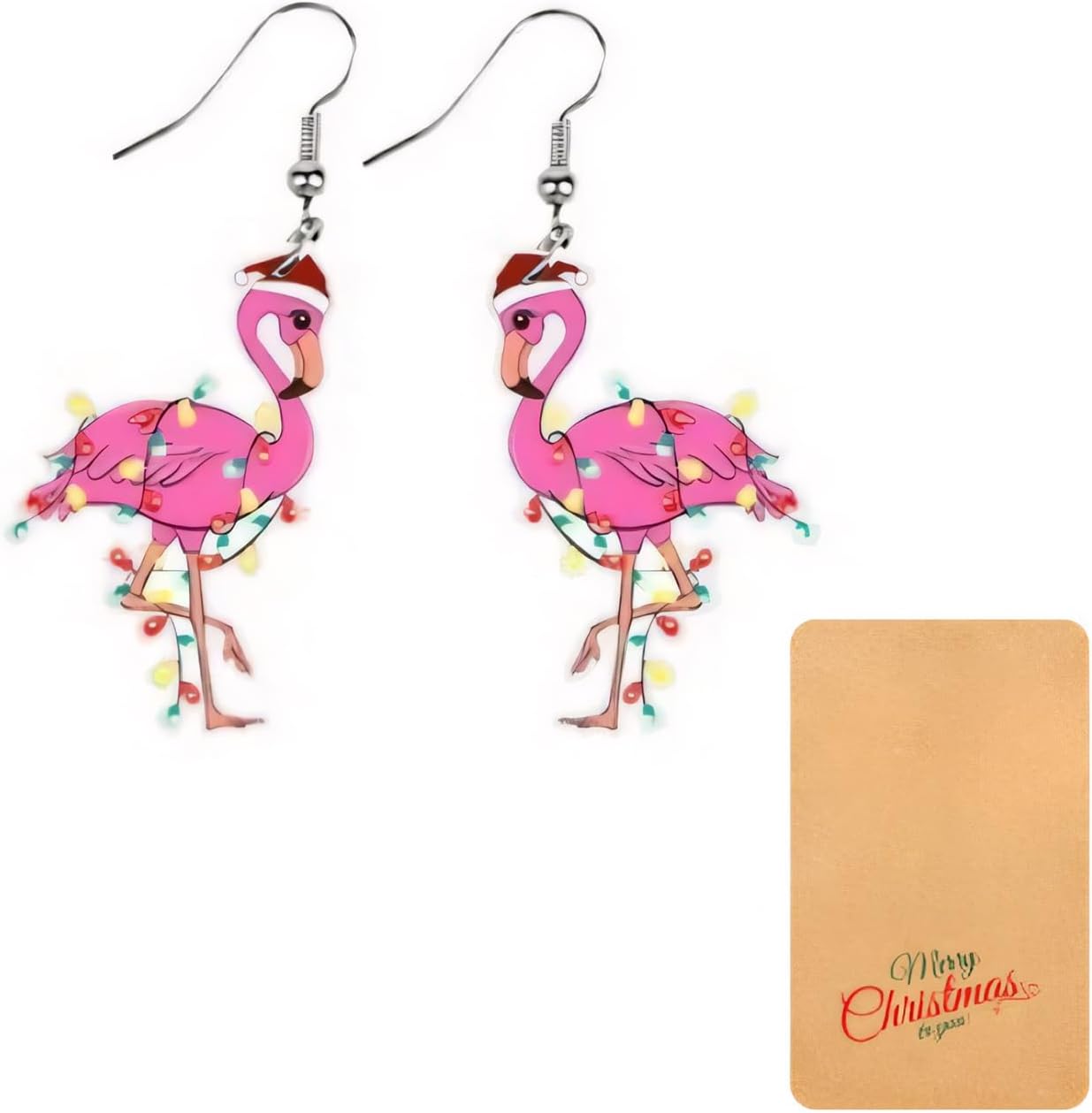 Christmas Flamingo Earrings for Women Pink Flamingo Dangle Earrings with Santa Hat Christmas Jewelry for Party Outfits Holiday Gift