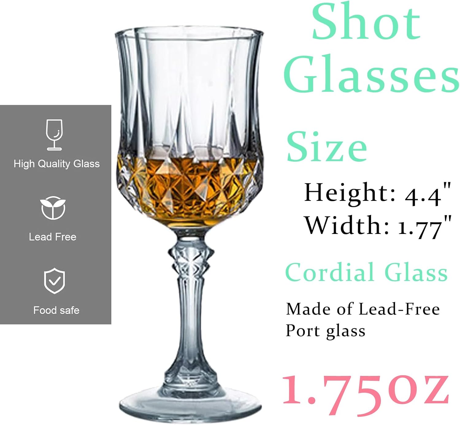 Cordial Glasses with Stem,Sherry | Port glasses | Crystal Shot glasses | Limoncello glass 1.75 oz (12) - Image 2