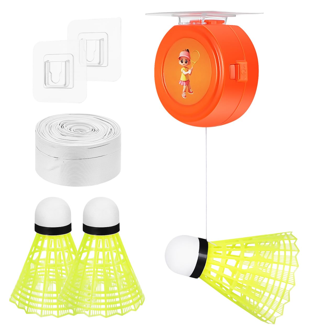 iplusmile 1Set Badminton Rebound Trainer Ball Indoor Single Player Training Device for Badminton Practice Ceiling Mounted Corded Rebound Shuttlecock Badminton Training Tool