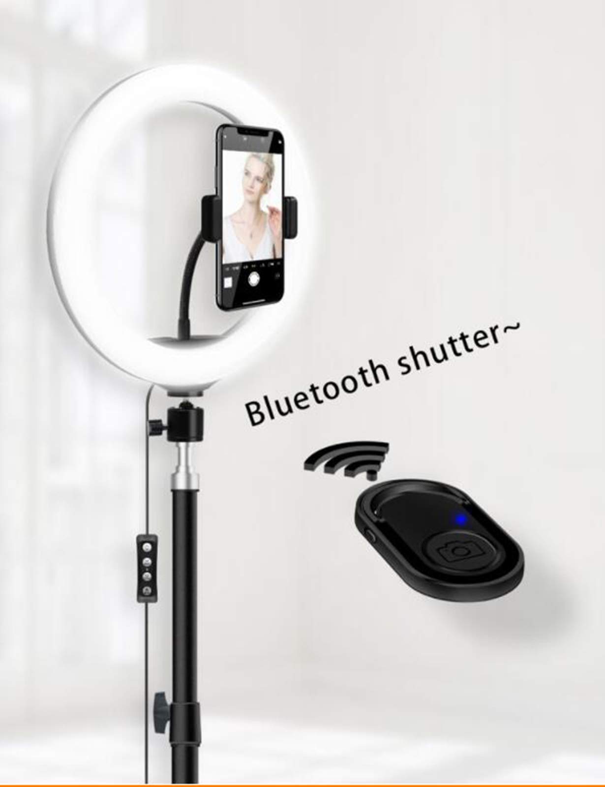10" Luce per Selfie Luce ad Anello Treppiedi con Telecomando Wireless, 2 Clip per Cellulare Tablet, Lampada LED LED Dimmerabile per Youtube, TIK tok, Trucco, Fotografia