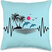 Heartbeat for the Beach Tropical Palm Trees Island Dolphin Throw Pillow