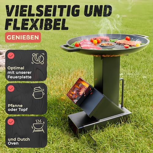 Raketenofen Outdoor für Dutch Oven, BBQ, Terrasse u.v.m. Keine Montage. Stabil und kompakt. Rocket Stove als Campingofen zum Kochen ohne Gas und Strom. Kanonenofen. Rocketstove. Holzofen | Drei Eichen