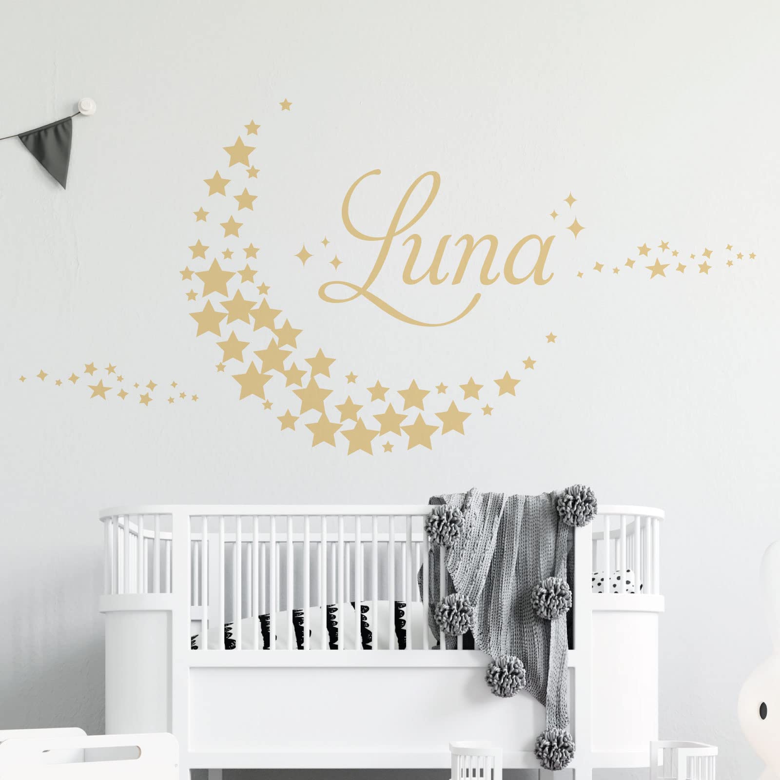Personalised Name - Moon Made of Stars - Nursery Vinyl Wall Decal Sticker [Large] [Cream]